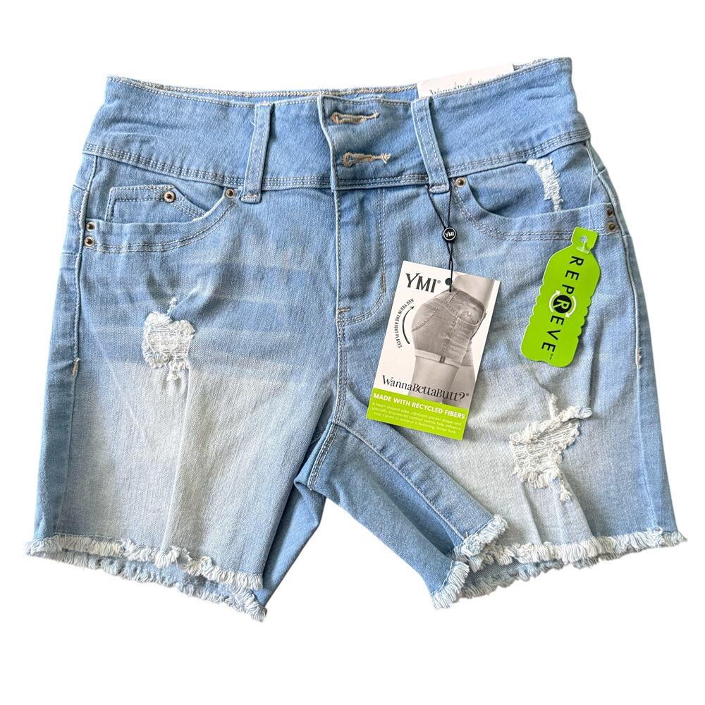 NWT Sz 25" YMI WannaBettaButt? WBB Sustainable Distressed Denim Shorts NWT